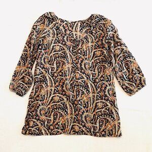 J Crew tunic top swim cover Women's Extra Small black orange tan floral